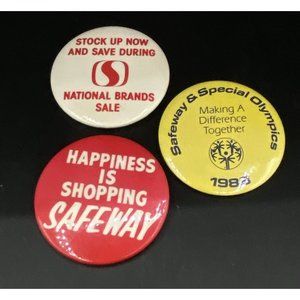 Safeway Supermarket Lot 3 Employee Buttons Vintage 2 1/4” 1988